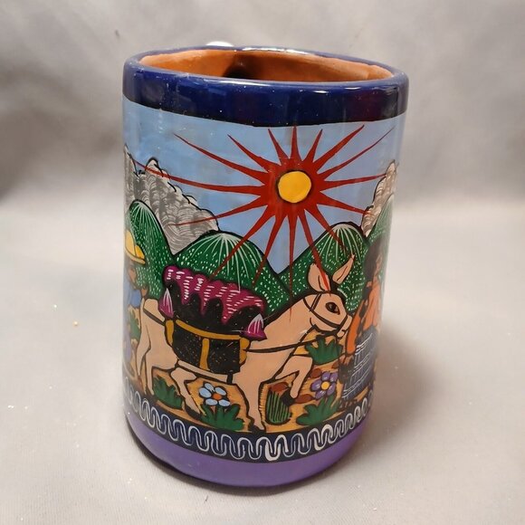 Handpainted South American Cactus Handle Heavyweight Coffee Mug Stein Preowned - Picture 3 of 11